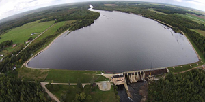 aerial view of Escanaba Dam 4 at Boney Falls Reservoir